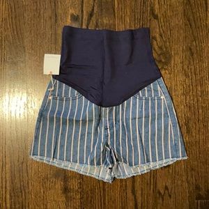 Maternity Pink Blush striped jean shorts